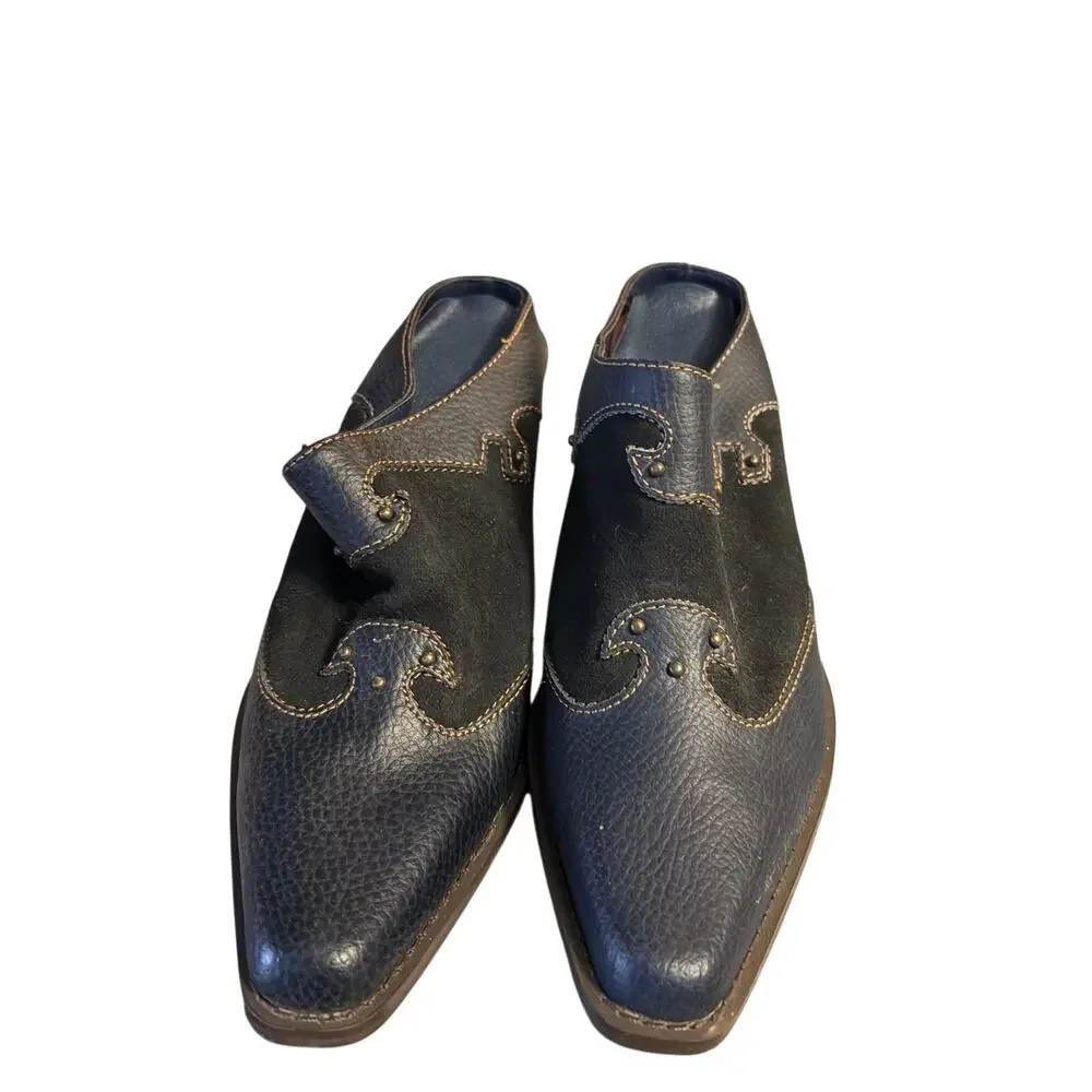 Blue Black Leather Suede Slip On Dress Shoes Mens Size 8